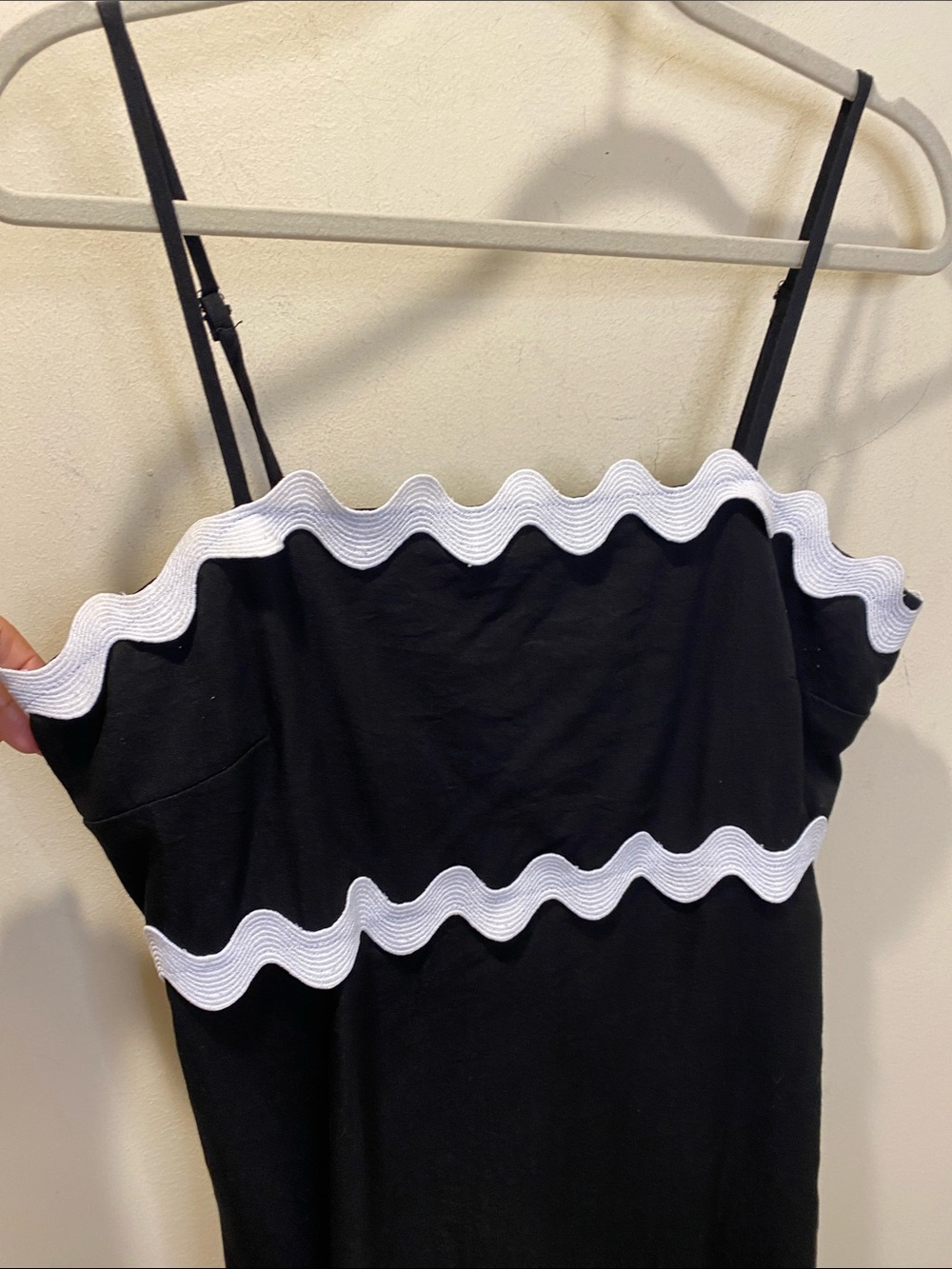 KIRUNDO  Black Dress with White Ric Rac Trim Spaguetti Straps Sz L - Picture 6 of 10